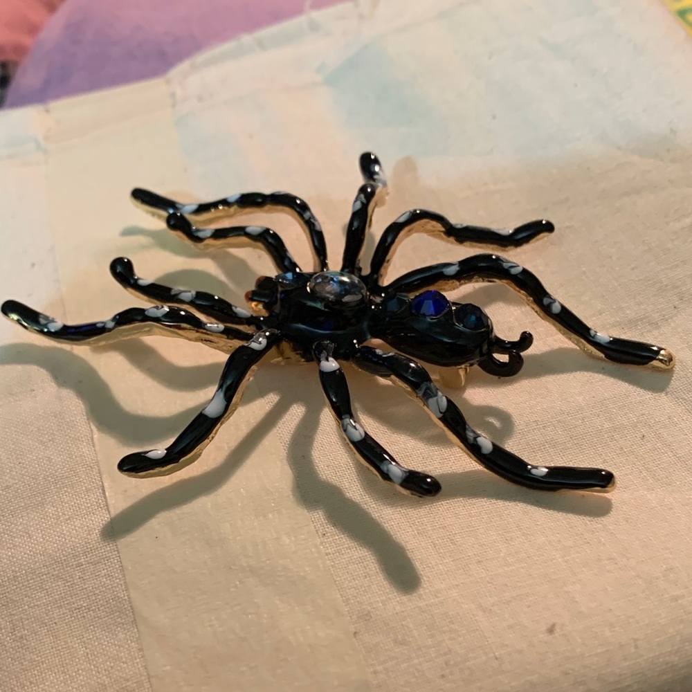 Large Black and Blue Spider Brooch
